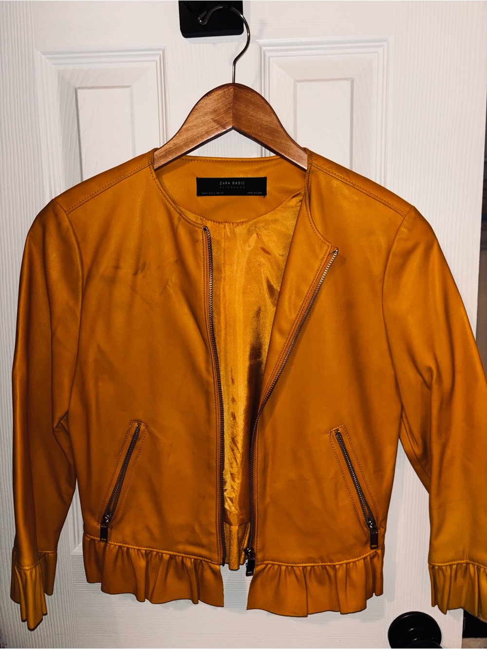 Zara Mustard Yellow Bomber Jacket with Ruffle Hem
